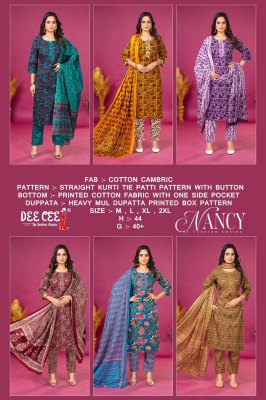 Nancy by Deecee straight cotton kurti pant and dupatta catalogue at low rate readymade suit catalogs