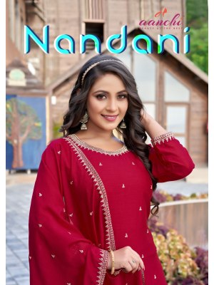 Nandani by Aanchi kurti designer embroidered fancy readymade suit catalogue at affordable rate wholesale catalogs