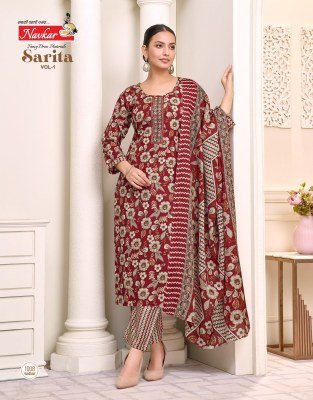 Navkar Sarita Vol 1 Malaysian Cotton Print Top And Pant with Mal Mal Printed Dupatta Wholesale kurtis catalogs