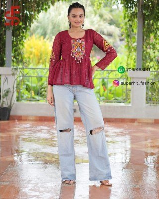 Navratri Collection 1186 Maroon Colour Festive Georgette Peplum Kurti Schiffli And Kutchi Gamthi Patchwork  Full Sleeves Wholesale kurtis