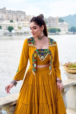 Navratri Collection 1662 Rajudi Lehenga Choli Pure Rayon with Original Mirror Gamthi Work And Cowrie Lace Stitched Rayon Lehenga Choli Wholesale Single