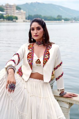 Navratri Collection 1662 Rajudi Lehenga Choli Pure Rayon with Original Mirror Gamthi Work And Cowrie Lace Stitched Rayon Lehenga Choli Wholesale Single