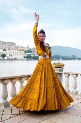 Navratri Collection 1662 Rajudi Lehenga Choli Pure Rayon with Original Mirror Gamthi Work And Cowrie Lace Stitched Rayon Lehenga Choli Wholesale lehenga choli