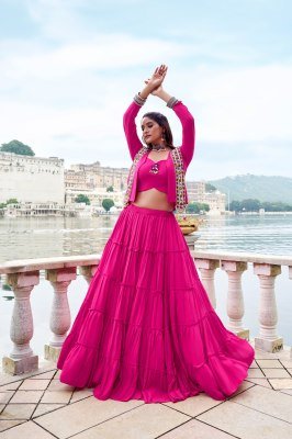 Navratri Collection 1662 Rajudi Lehenga Choli Pure Rayon with Original Mirror Gamthi Work And Cowrie Lace Stitched Rayon Lehenga Choli Wholesale lehenga choli