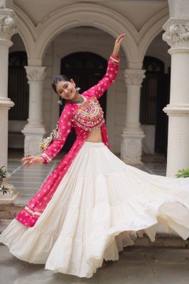 Navratri Collection 5043 Traditional Bandhani Print Kurti with Kutchi Patchwork And Frilled Kora Cotton Lehenga Wholesale 