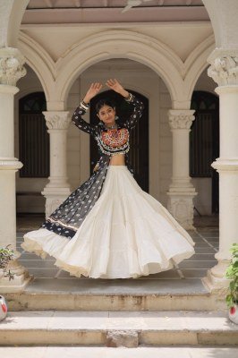 Navratri Collection 5043 Traditional Bandhani Print Kurti with Kutchi Patchwork And Frilled Kora Cotton Lehenga Wholesale 