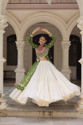 Navratri Collection 5043 Traditional Bandhani Print Kurti with Kutchi Patchwork And Frilled Kora Cotton Lehenga Wholesale 