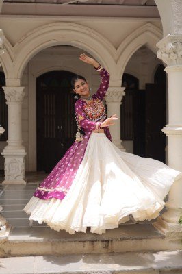 Navratri Collection 5043 Traditional Bandhani Print Kurti with Kutchi Patchwork And Frilled Kora Cotton Lehenga Wholesale 