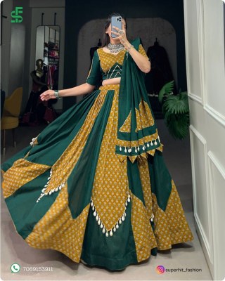 Navratri Collection Cotton Fabric Plain printed Gota Patti cowrie Kodi lace Chaniya Choli  Wholesale lehenga choli