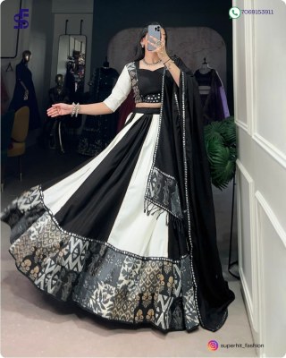 Navratri Festivals Plain And Printed With Original Mirror Work Lehenga Choli  White And Black Colour Collection Wholesale  lehenga choli
