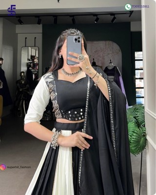 Navratri Festivals Plain And Printed With Original Mirror Work Lehenga Choli  White And Black Colour Collection Wholesale  lehenga choli
