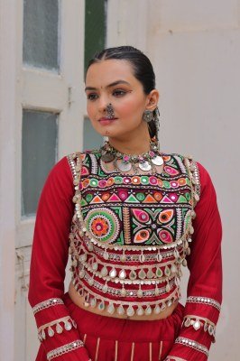 Navratri Royal Touch 7145 Lehenga Choli Gota-Patti Border And Kutchi Gamthi Embroidered Blouse Roman Fabric with Embroidery And Mirror Work Wholesale Single