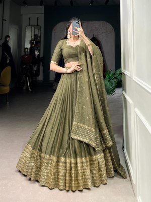Navratri Special 1906 Pure Chanderi Lehenga Choli  Zari Weaving Sequin Work Dupatta Pure Chanderi Lehenga Choli for Navratri Zari Weaving Work with Se Single