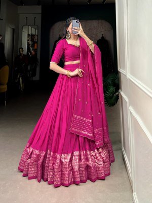 Navratri Special 1906 Pure Chanderi Lehenga Choli  Zari Weaving Sequin Work Dupatta Pure Chanderi Lehenga Choli for Navratri Zari Weaving Work with Se Single