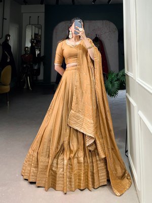 Navratri Special 1906 Pure Chanderi Lehenga Choli  Zari Weaving Sequin Work Dupatta Pure Chanderi Lehenga Choli for Navratri Zari Weaving Work with Se Single