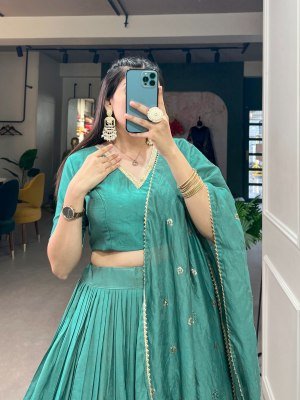 Navratri Special 1906 Pure Chanderi Lehenga Choli  Zari Weaving Sequin Work Dupatta Pure Chanderi Lehenga Choli for Navratri Zari Weaving Work with Se Single