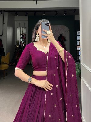Navratri Special 1906 Pure Chanderi Lehenga Choli  Zari Weaving Sequin Work Dupatta Pure Chanderi Lehenga Choli for Navratri Zari Weaving Work with Se Single