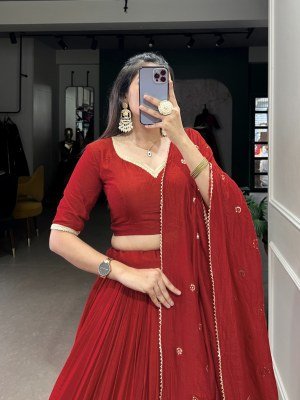 Navratri Special 1906 Pure Chanderi Lehenga Choli  Zari Weaving Sequin Work Dupatta Pure Chanderi Lehenga Choli for Navratri Zari Weaving Work with Se Single