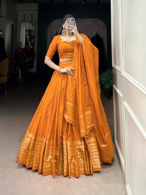 Navratri Special 1906 Pure Chanderi Lehenga Choli  Zari Weaving Sequin Work Dupatta Pure Chanderi Lehenga Choli for Navratri Zari Weaving Work with Se Single