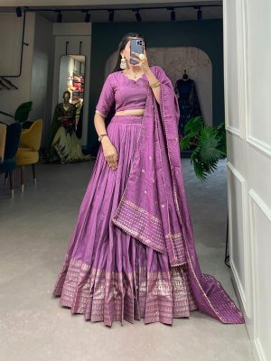 Navratri Special 1906 Pure Chanderi Lehenga Choli  Zari Weaving Sequin Work Dupatta Pure Chanderi Lehenga Choli for Navratri Zari Weaving Work with Se Single