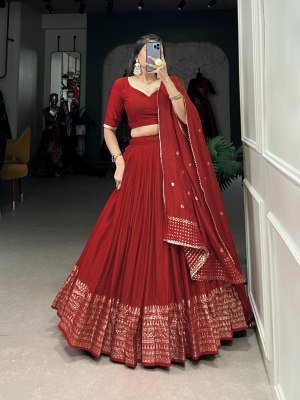 Navratri Special 1906 Pure Chanderi Lehenga Choli  Zari Weaving Sequin Work Dupatta Pure Chanderi Lehenga Choli for Navratri Zari Weaving Work with Se lehenga choli