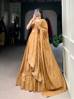 Navratri Special 1906 Pure Chanderi Lehenga Choli  Zari Weaving Sequin Work Dupatta Pure Chanderi Lehenga Choli for Navratri Zari Weaving Work with Se lehenga choli