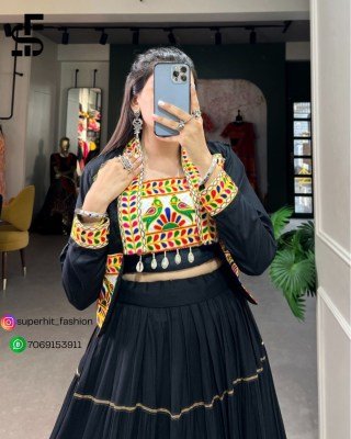 Navratri Special Jhamkudi Lehenga Choli 1606 Black Colour Pure Rayon with Gota Patti Shine And Gamthi Work with Cowrie Lace blouse With Jocket  Wholes lehenga choli