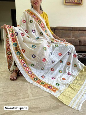 Navratri Special Premium Silk Dupatta with Traditional Embroidery And Foil Mirror Work Wholesale Single