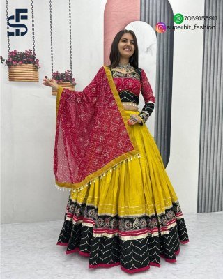 Navratri Special SHFT 246 Riyon Cotton Lehenga Choli with Heavy Embroidery Thread And Sequence Work Ribbon Lace Detailing Micro Cotton Inner Wholesale lehenga choli