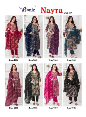 Nayra 7 by Boine heavy reyon prosium printed nyra kurti pant and dupatta catalogue at low rate  readymade suit catalogs