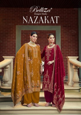 Nazakat By Belliza Pure Pashmina Printed Unstitched Dress material catalogue at affordable rate wholesale catalogs