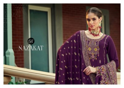 Nazakat By Belliza Pure Pashmina Printed Unstitched Dress material catalogue at affordable rate salwar kameez catalogs