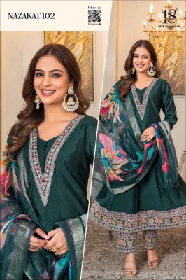 Nazakat by 18 Atitude Designer Pure Maslin Anarkali style  designer suit with affordable rate readymade suit catalogs