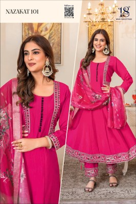 Nazakat by 18 Atitude Designer Pure Maslin Anarkali style  designer suit with affordable rate readymade suit catalogs