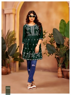 Nazakat vol 1 by Krishna trendz trendy fancy reyon slub embroidered western top catalogue at affordable rate western wear catalogs