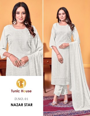 Nazar star by Tunic house Exclusive georgette embroidered kurti pant and dupatta catalogue at low rate Tunic house 