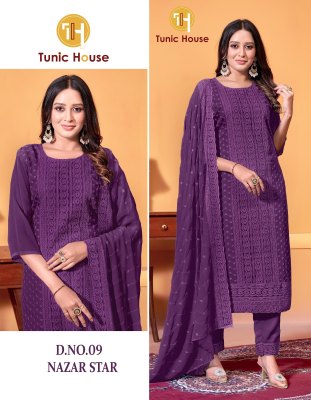 Nazar star by tunic house fully chikankari front work readymade suit collection at low rate readymade suit catalogs