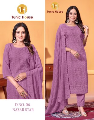 Nazar star by tunic house fully chikankari front work readymade suit collection at low rate readymade suit catalogs