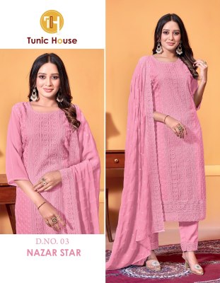 Nazar star by tunic house fully chikankari front work readymade suit collection at low rate readymade suit catalogs