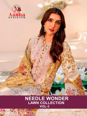 Needle wonder vol 3 by Aasha designer cotton print with embroidered Pakistani suit catalogue at low rate Needle wonder