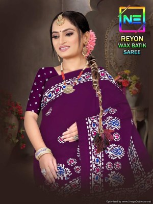 Nemi by reyon wax batik heavy reyon cotton printed saree catalogue at low rate 
