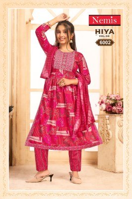 Nemis Hiya Vol 6 Readymade Nyra Cut Kurti Set Capsule Rayon Print with Embroidery Pant And Fancy Chanderi Dupatta Wholesale Amavi
