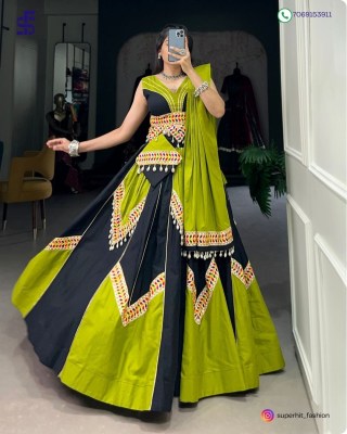 New Navratri Collection In Pure Cotton Lehengha Plain and Gamthi work with cowrie Kodi lace Gota Patti  touch up Wholesale   lehenga choli