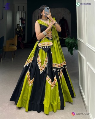 New Navratri Collection In Pure Cotton Lehengha Plain and Gamthi work with cowrie Kodi lace Gota Patti  touch up Wholesale   lehenga choli