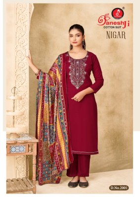 Nigar vol 2 by Ganeshji Pure Reyon Slub With Embroidery work unstitched suit with low budget price salwar kameez catalogs