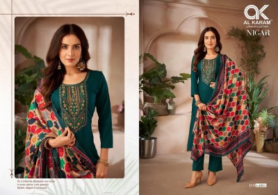 Nigar vol 4 by Al Karam Pure reyon slub Embroidered designer unstitched dress material catalogue at affordable rate salwar kameez catalogs