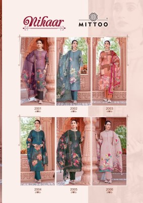 Nihar by Mittoo Satin printed thread Work kurti pant and dupatta catalogue at low rate readymade suit catalogs