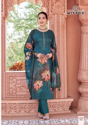 Nihar by Mittoo Satin printed thread Work kurti pant and dupatta catalogue at low rate readymade suit catalogs