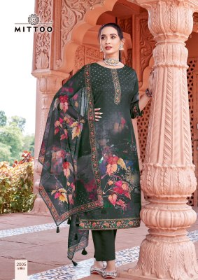 Nihar by Mittoo Satin printed thread Work kurti pant and dupatta catalogue at low rate readymade suit catalogs