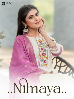 Nimaya By Kadlee Thread Handwork Straight Kurti pant and dupatta catalogue at affordable rate  wholesale catalogs